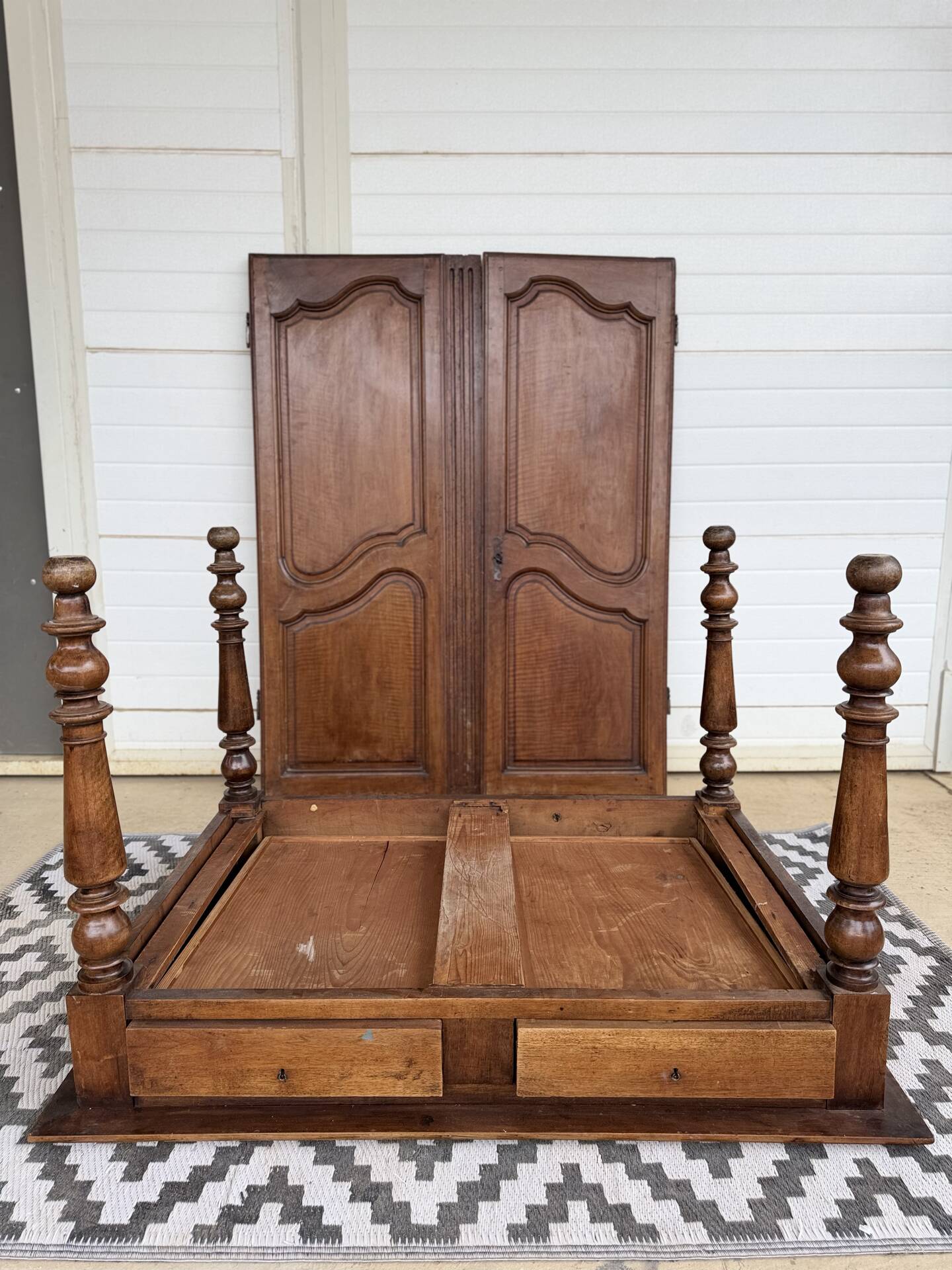Antique Louis Philippe style desk - mustard yellow leather top