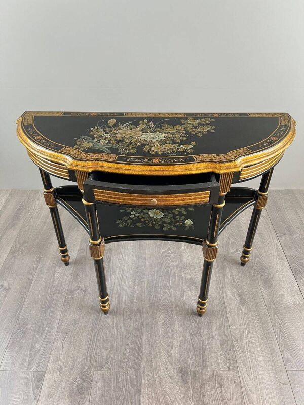 Console Demi-Lune Peinte et Dorée, Style Louis XVI, XXe Siècle