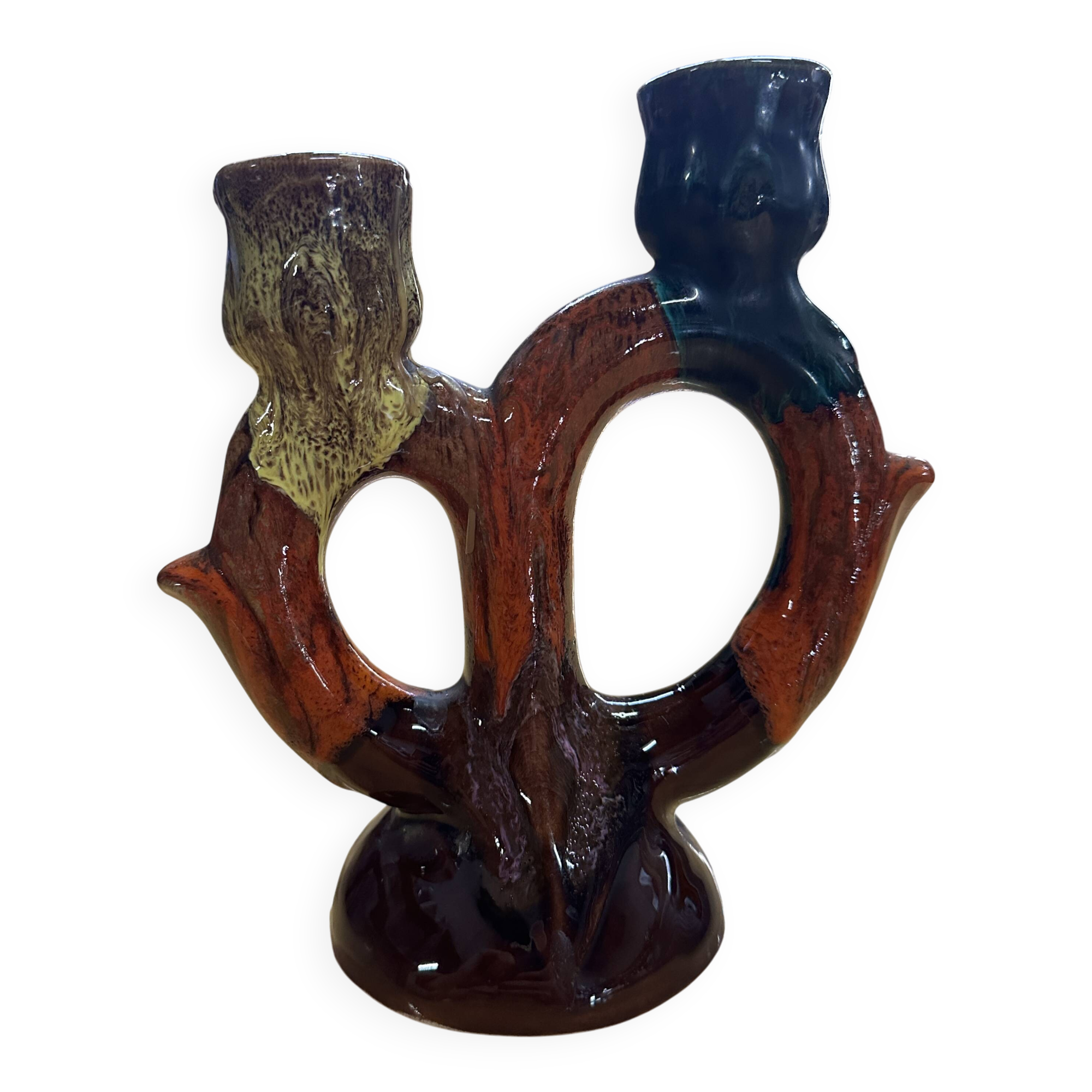 Vintage Vallauris ceramic two-branch candlestick chandelier
