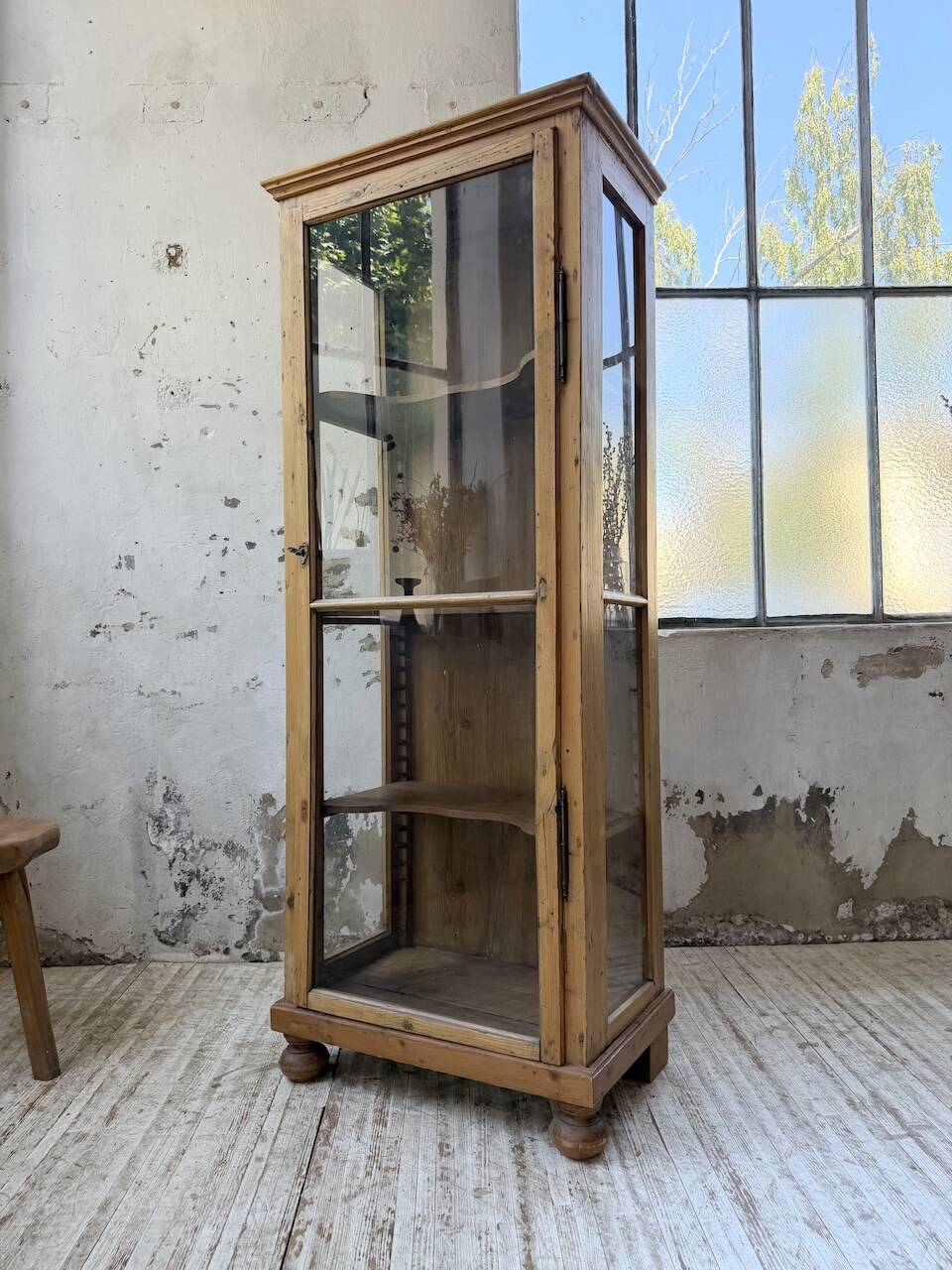 19th-century English pine display cabinet