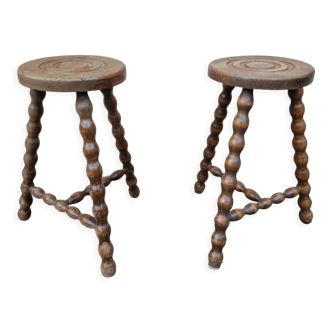 Pair of turned wooden stools