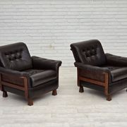 1970s, Scandinavian armchair, brown furniture leather, teak wood legs.