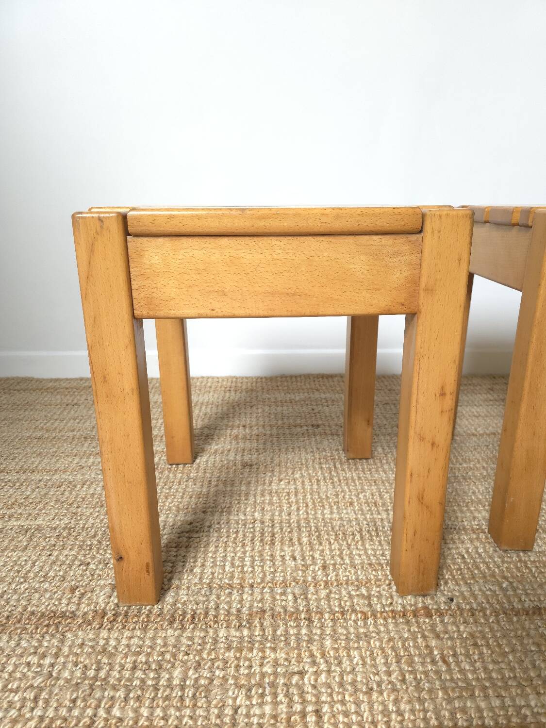 2 solid beech wood stools 1980