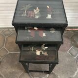 Chinese nesting tables in lacquered wood inlays of hard stones 60s