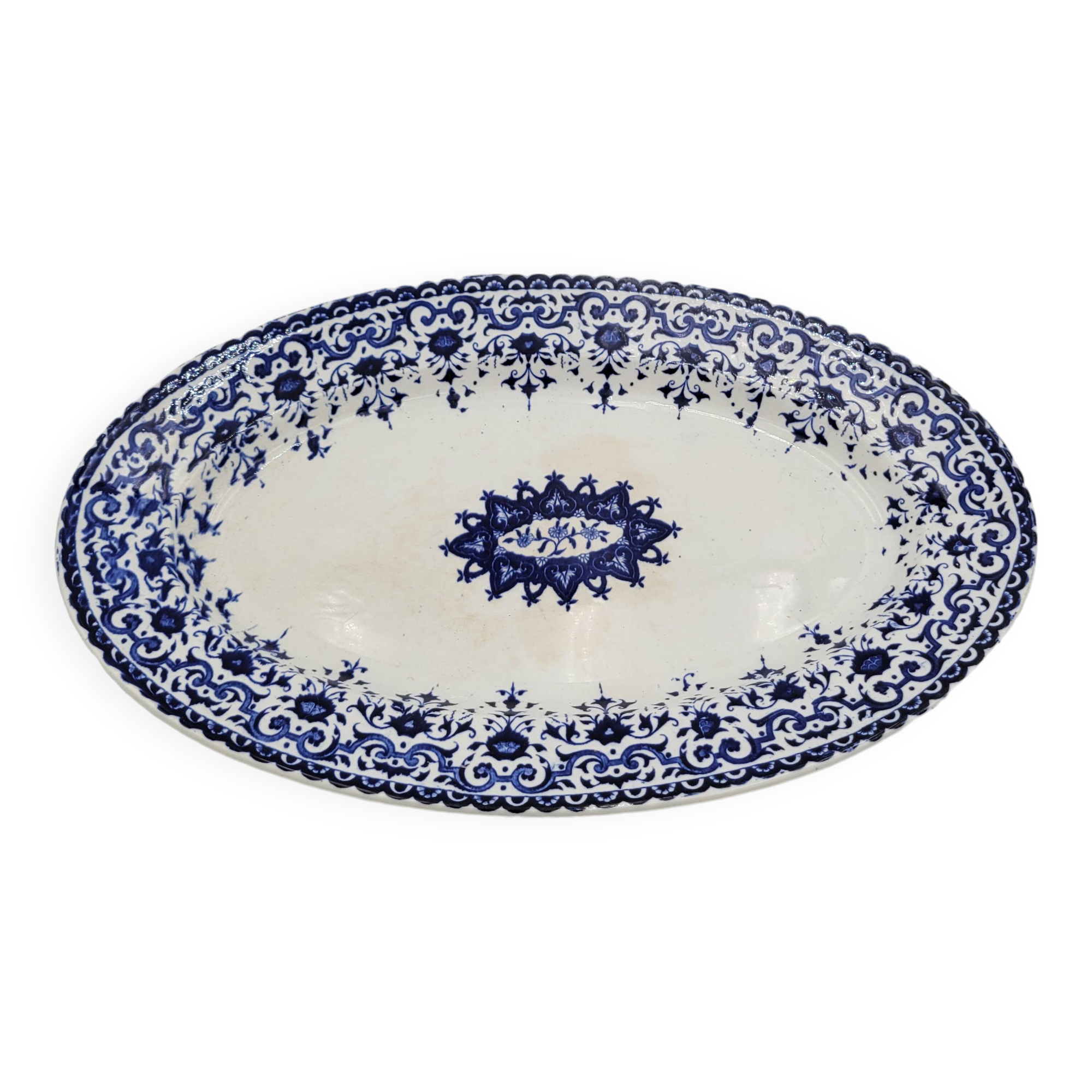 Large antique blue and white porcelain dish