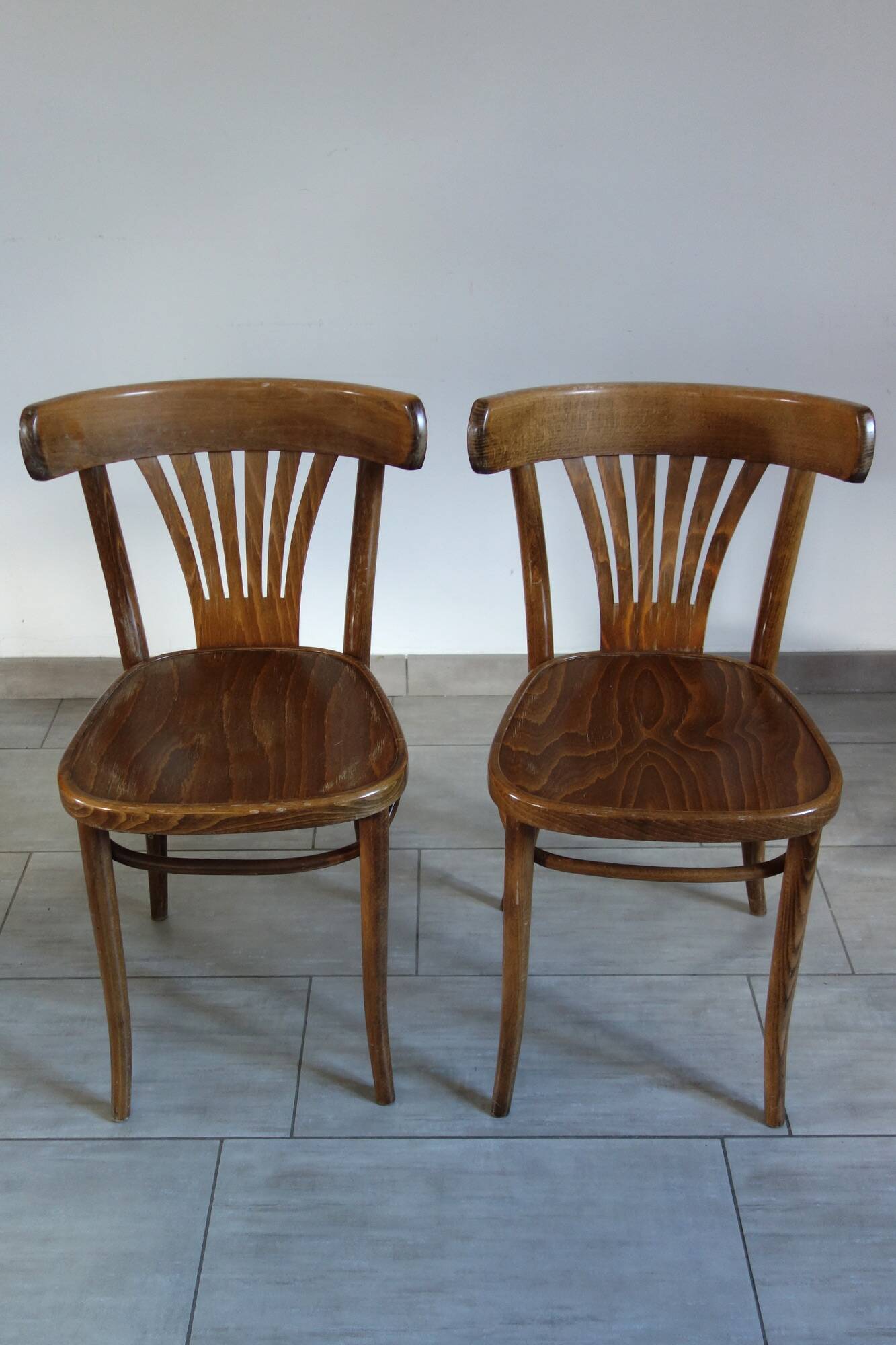 Pair of dark beech bistro chairs