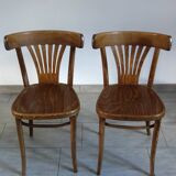 Pair of dark beech bistro chairs