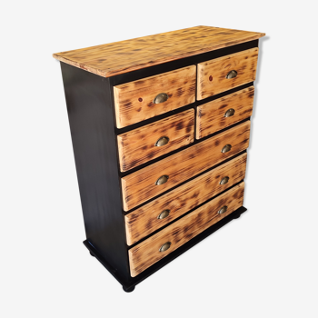 Chest of drawers solid pine burnt wood