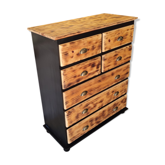 Chest of drawers solid pine burnt wood