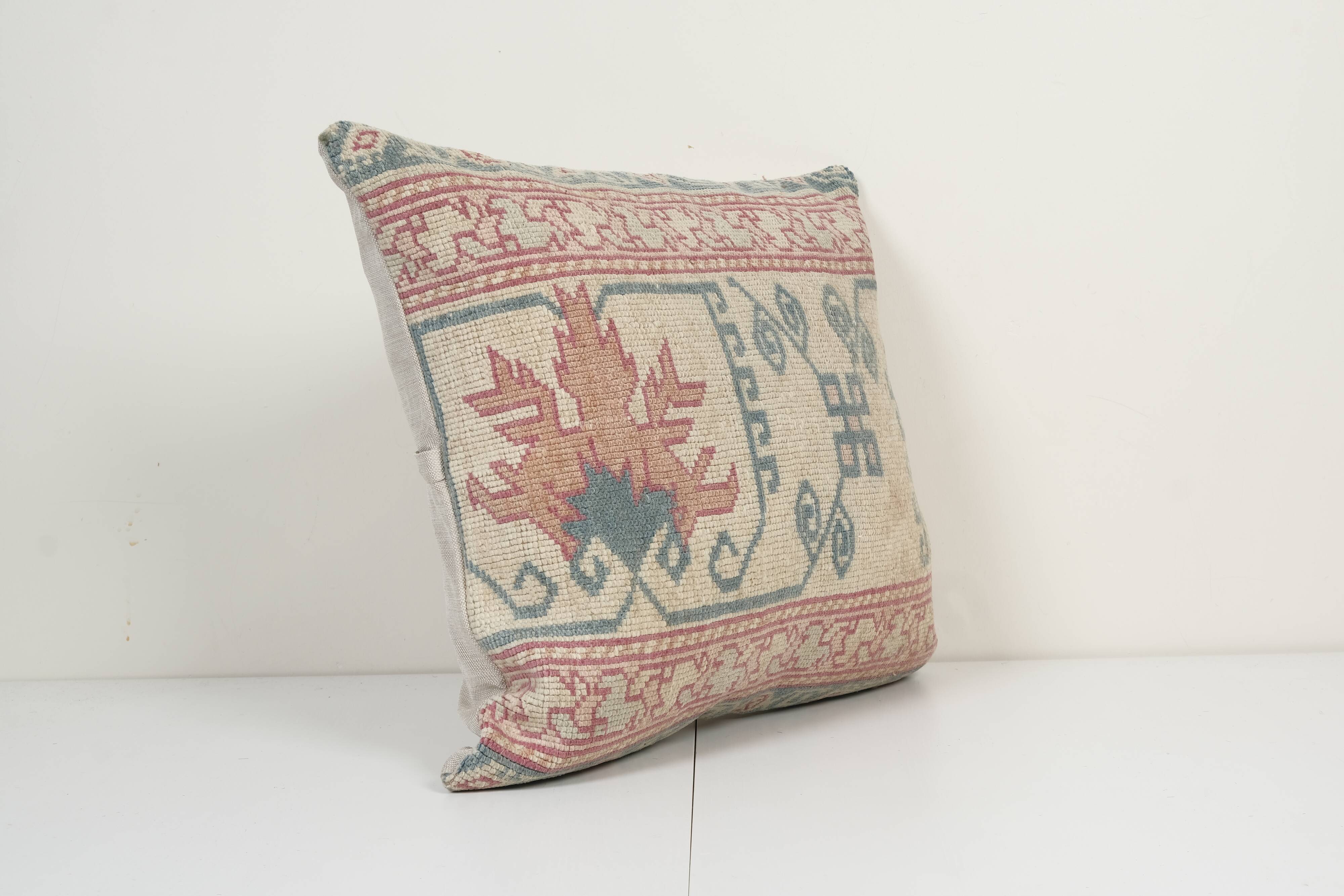 22" x 24" Vintage Oushak Pillow Cover with Soft Muted Colors, Organic Wool Tribal Ethnic Cushion