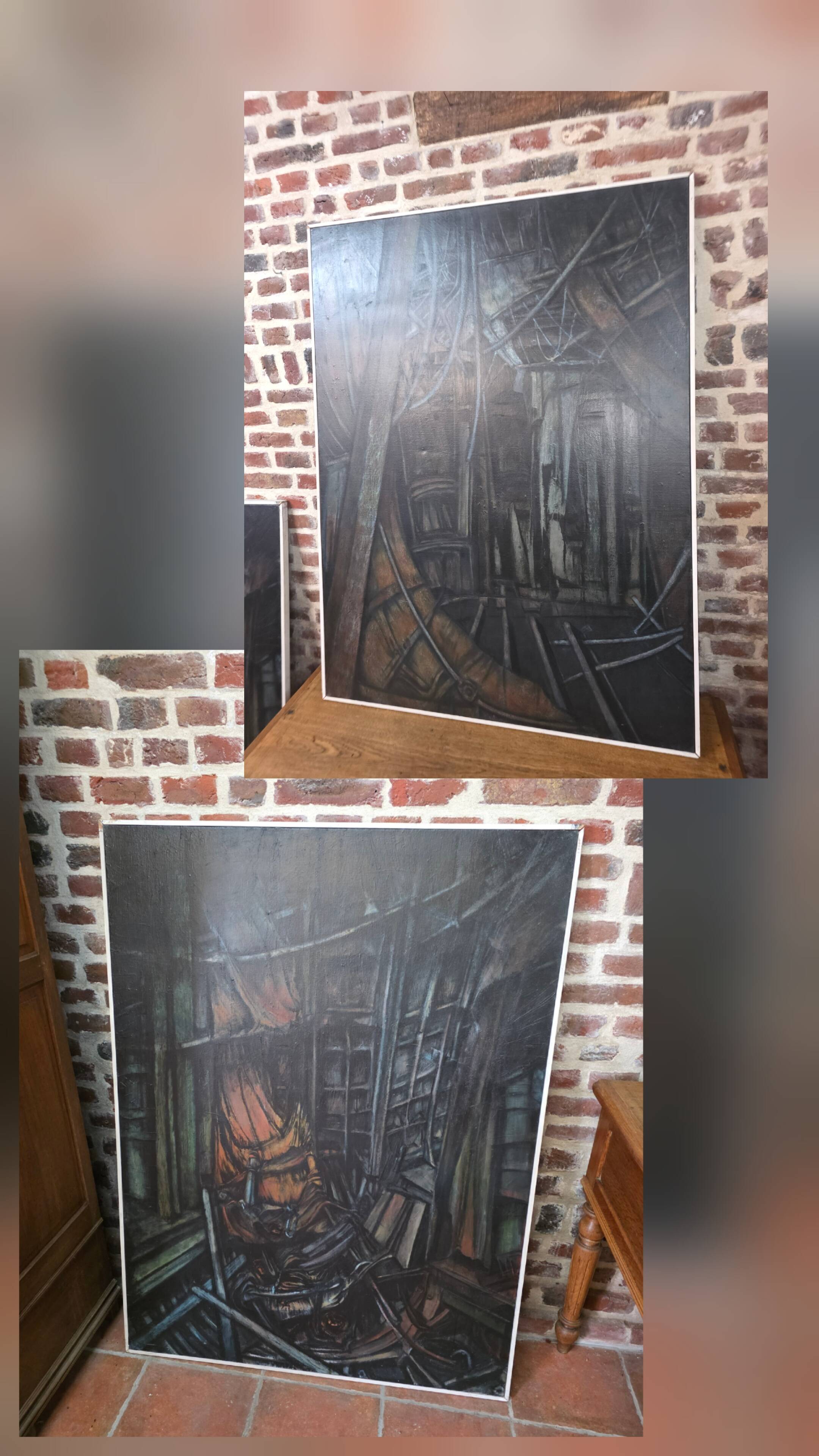 Pair of oil on canvas paintings of a boat interior from the 50s/70s