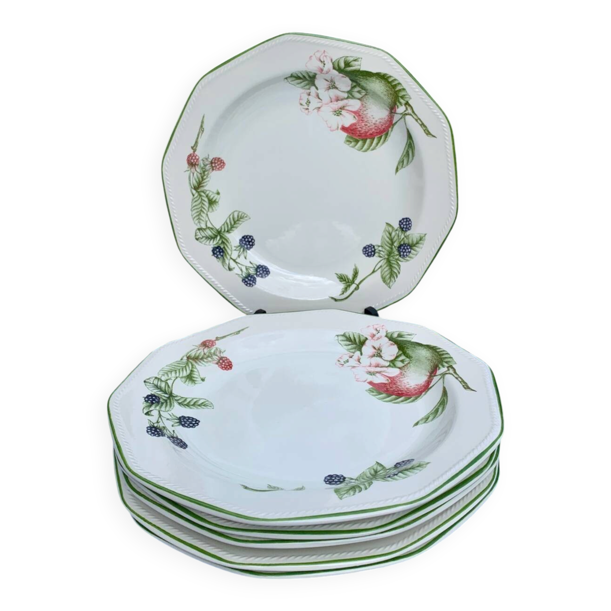 Six vintage flat English plates by Churchill Staffordshire.