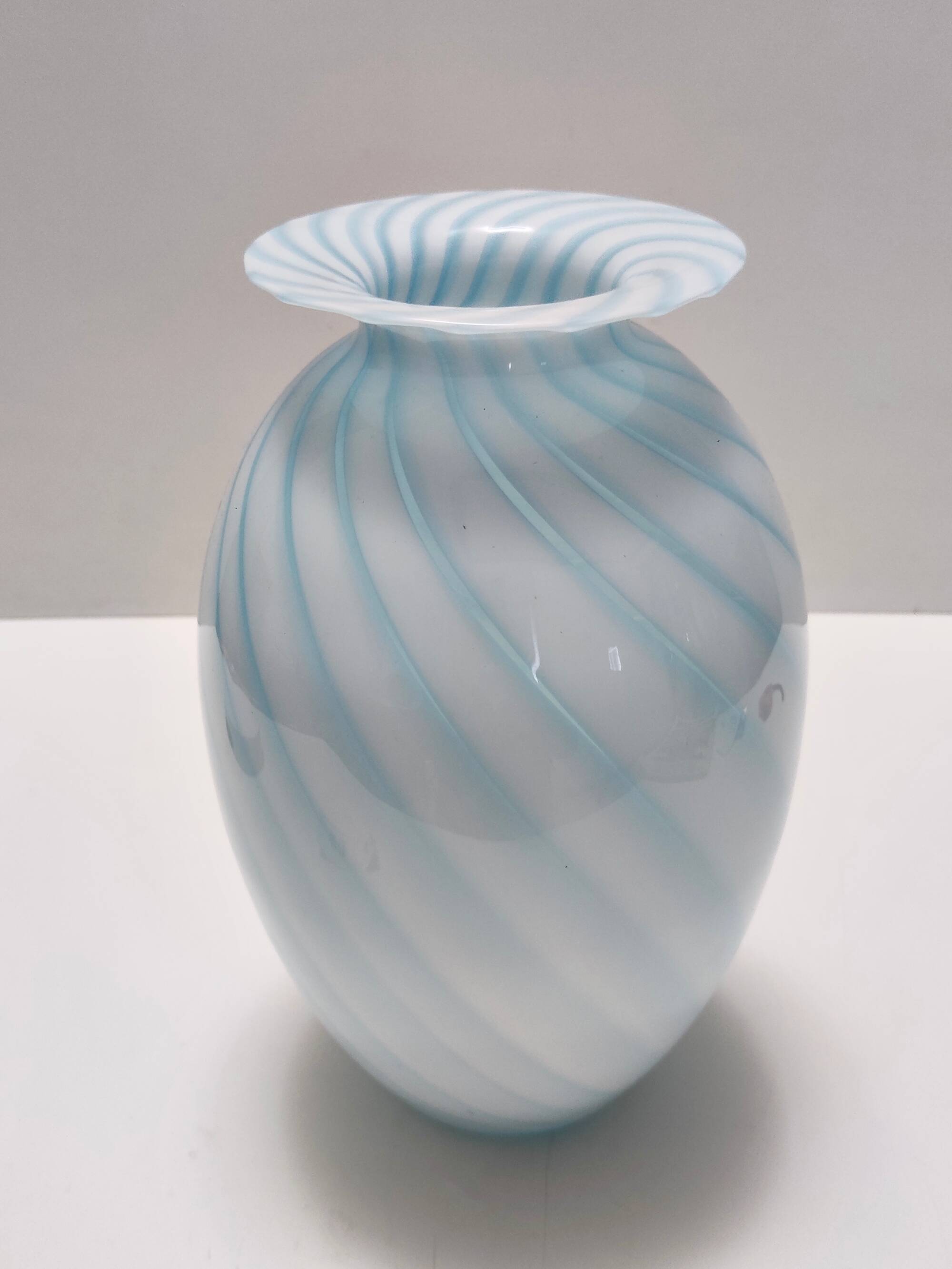 Murano Glass Vase with Light Blue and White Canes, Italy