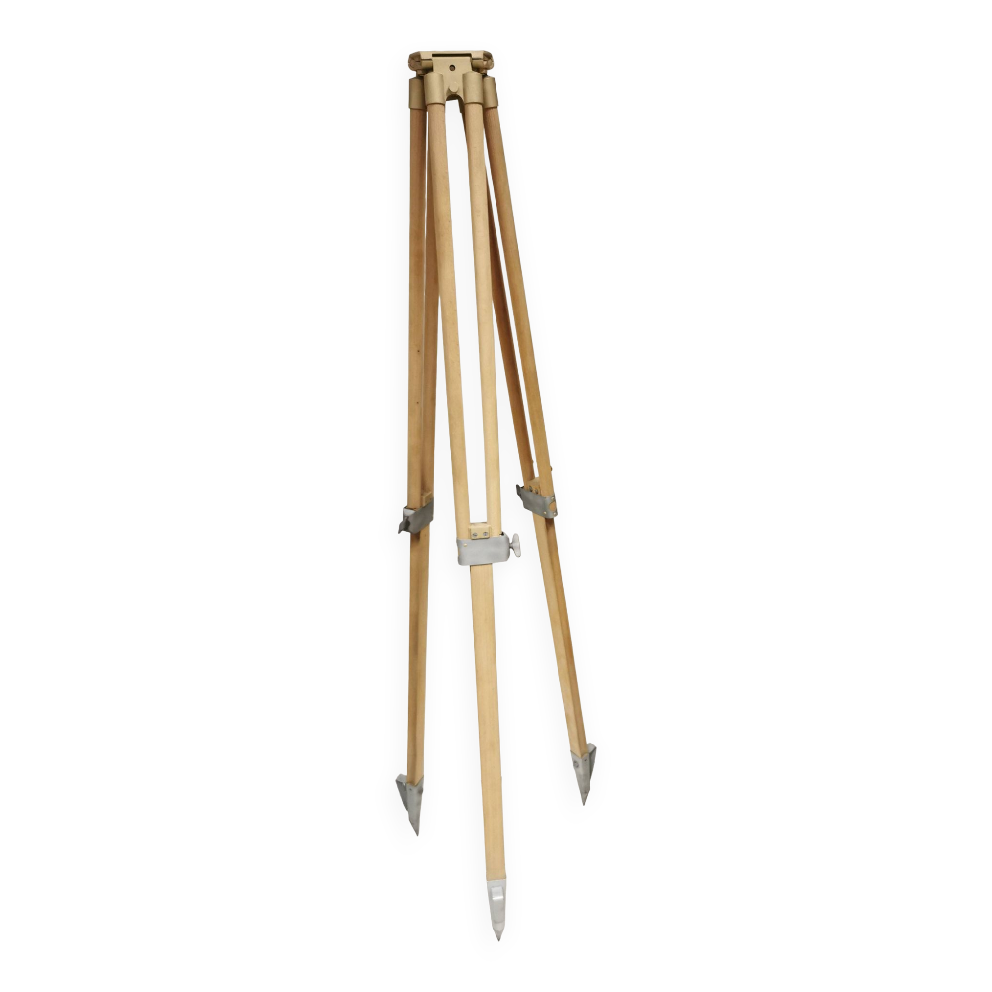 Trépied en bois brut / décapé, pied de lampe industriel vintage
