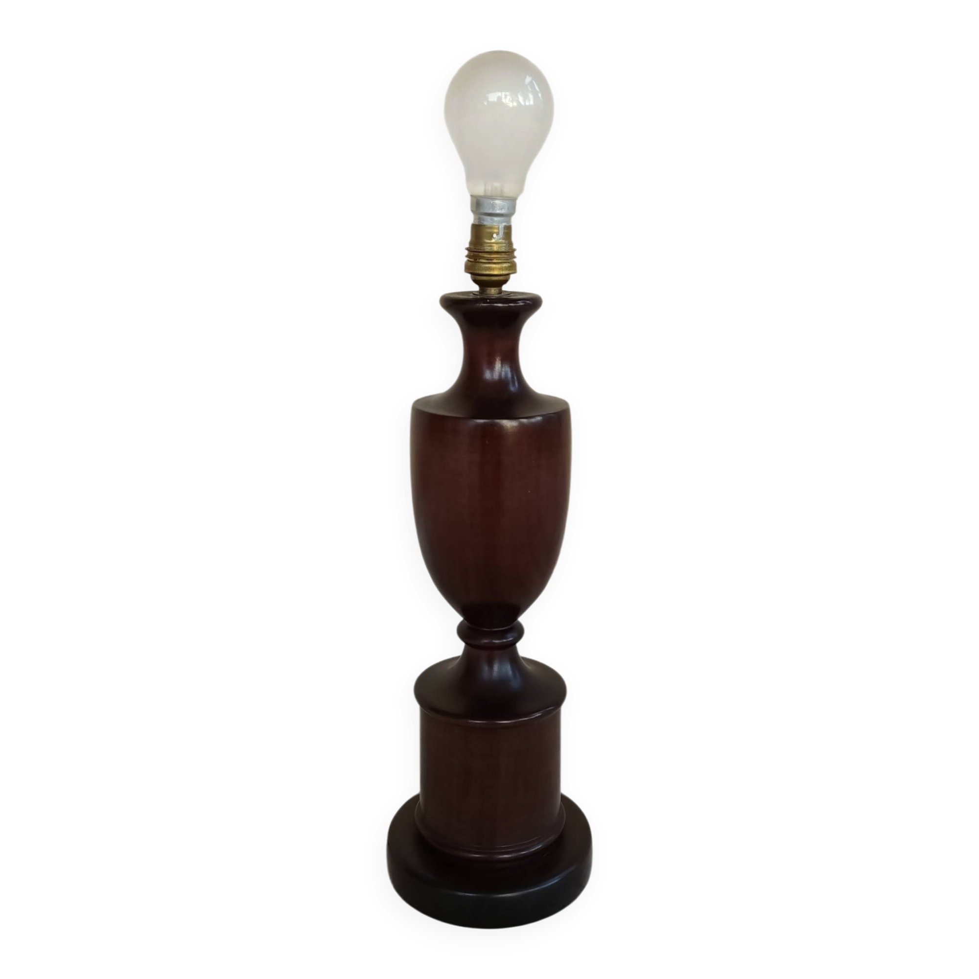 Table lamp base in turned solid wood (mahogany) - mid 20th century.