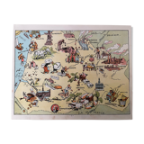 Old illustrated map of Flanders Artois Picardy 1948 - JP Pinchon