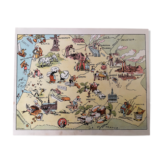 Affiche ancienne carte illustrée de la Flandre Artois Picardie 1948 - JP Pinchon