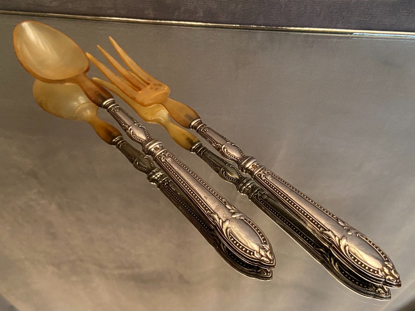 Salad set sleeves in silver decoration row of pearls Louis XVI style