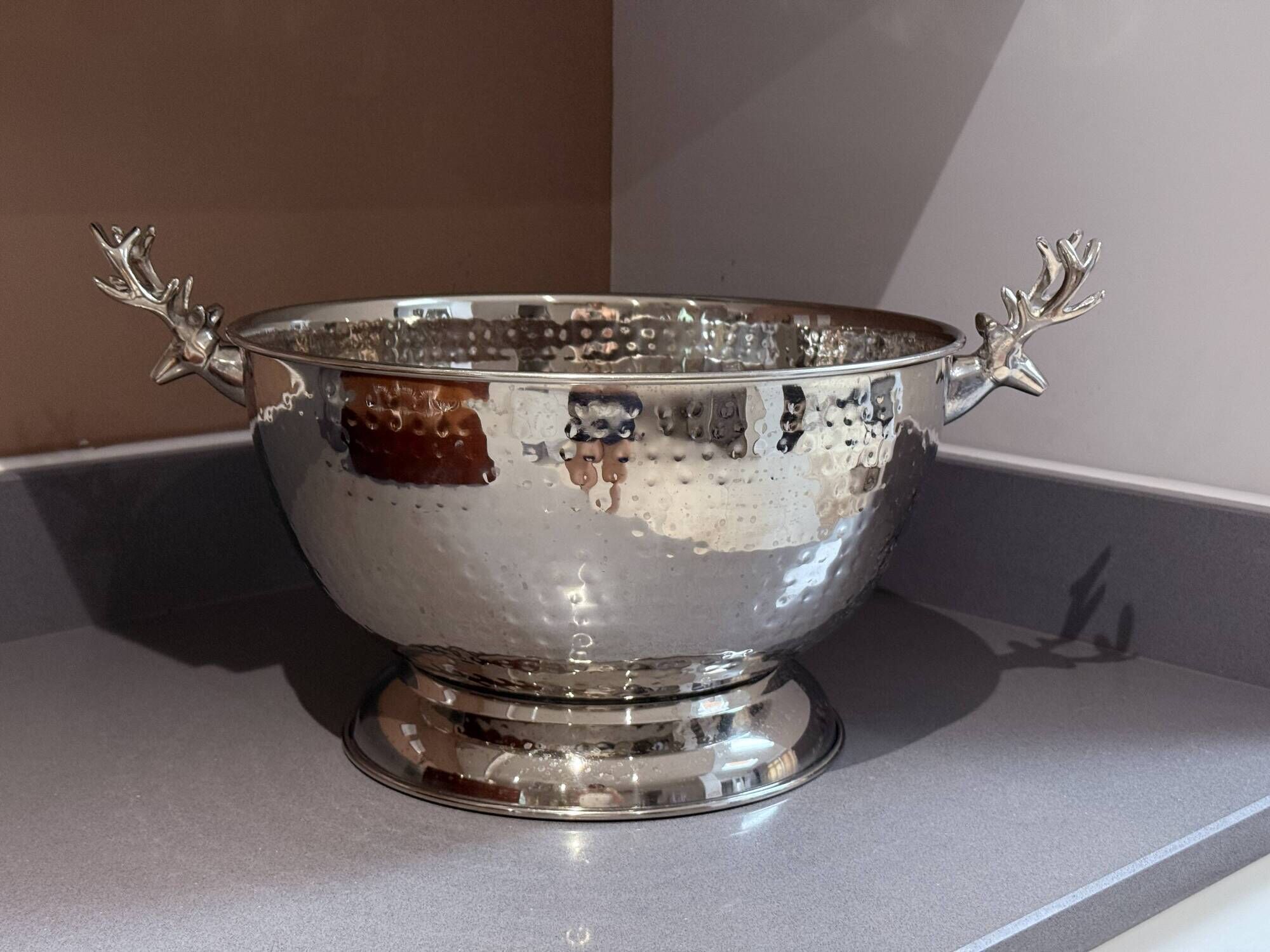 Vintage Silver Plate Bowl, Ice Bucket, European Decorative Bowl in the Shape of a Deer Head