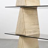 Travertine and smoked glass bookcase, Italy, circa 1970
