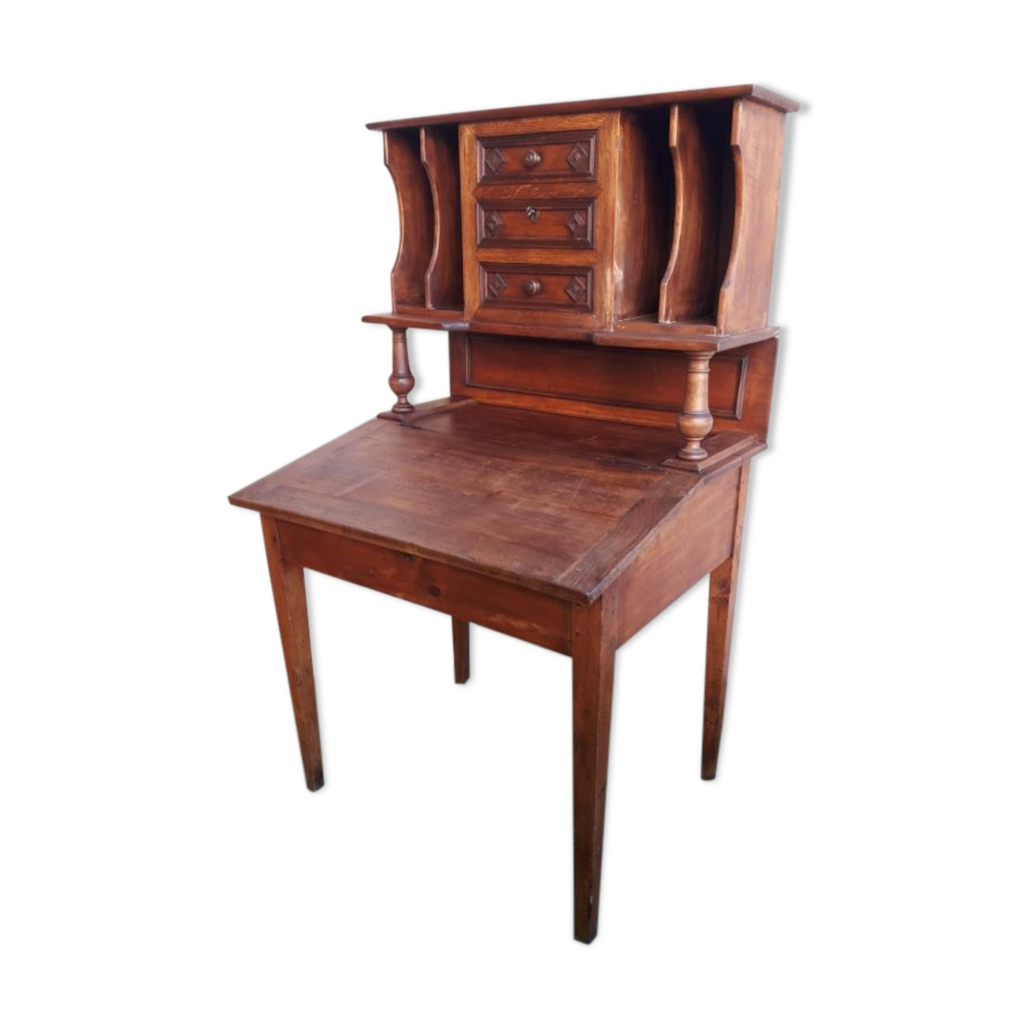 Slope desk with sorter, drawers, storage locker