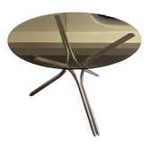 Table à manger en métal chromé et verre fumé, 1970