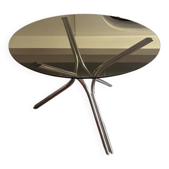 Chromed metal and smoked glass dining table, 1970