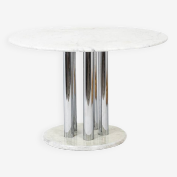 Round table in marble and chrome metal. 1970s.