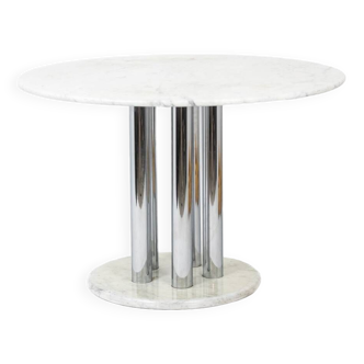 Round table in marble and chrome metal. 1970s.