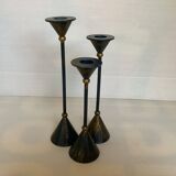 Trio of vintage blue and gold candlesticks
