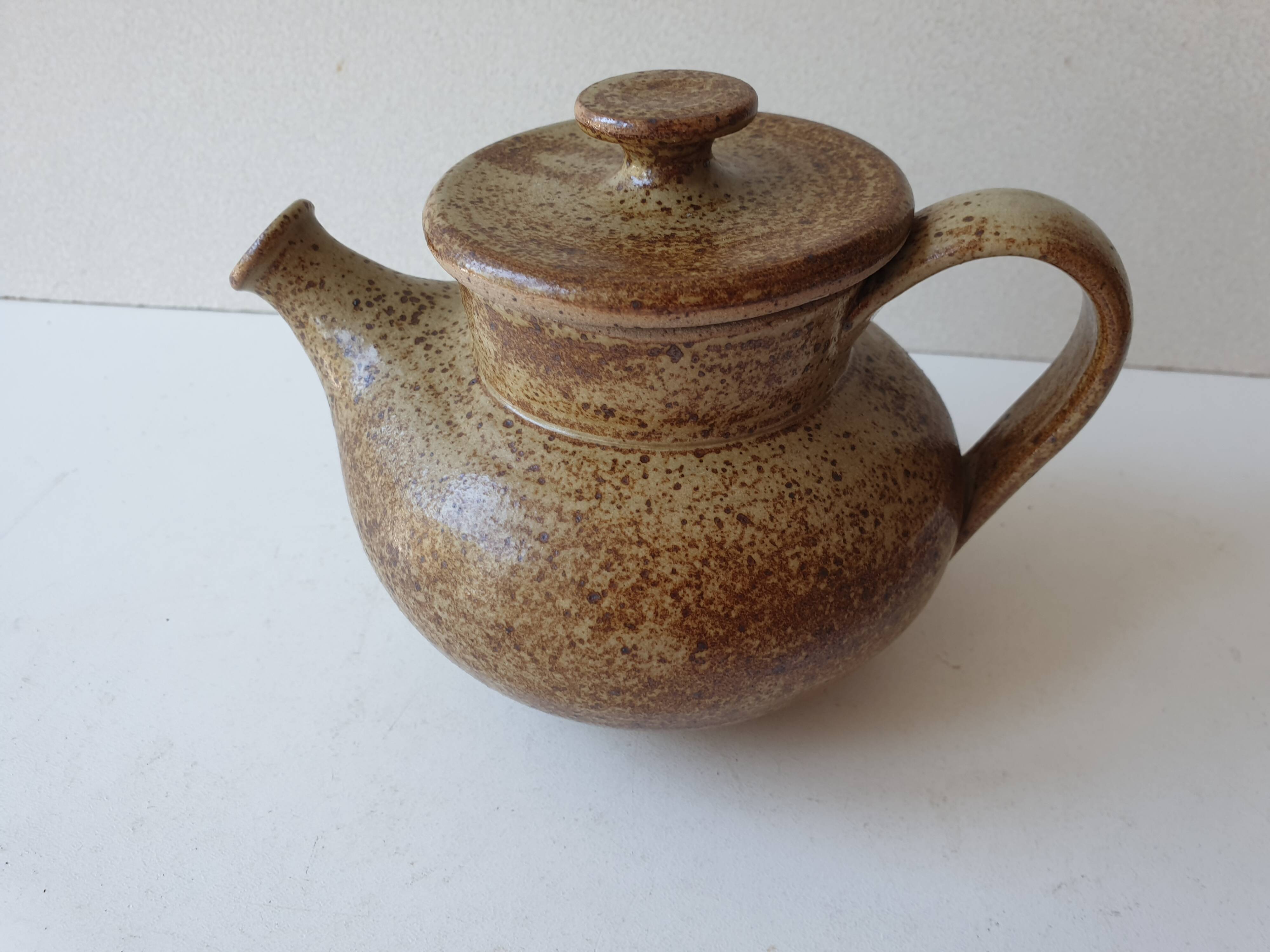 Small teapot in pyrite stoneware ceramic signed NC (Signature to be identified)