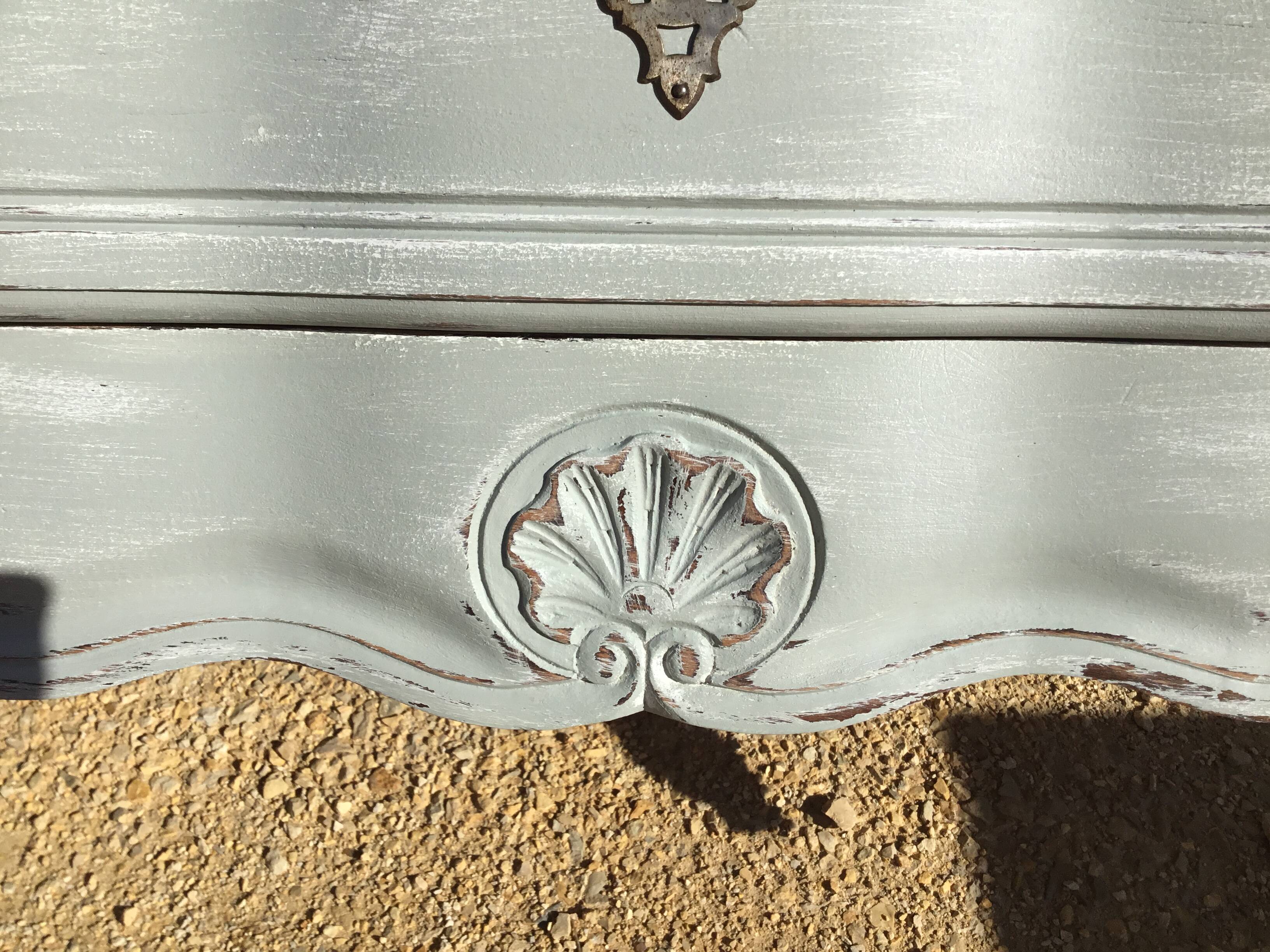 Louis XV style chest of drawers, patinated and waxed, natural wood top