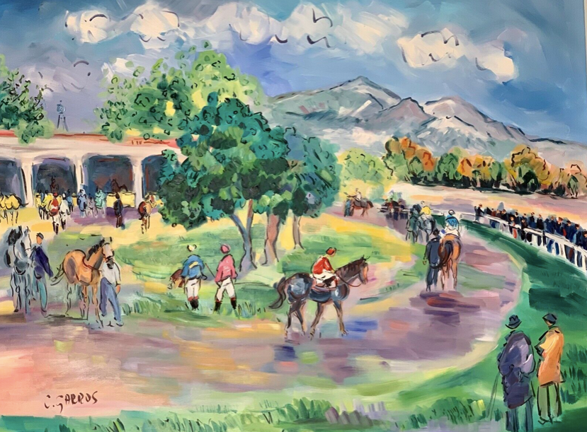 Oil on canvas "The Hippodrome" signed Catherine Garros