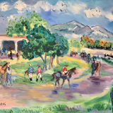 Oil on canvas "The Hippodrome" signed Catherine Garros