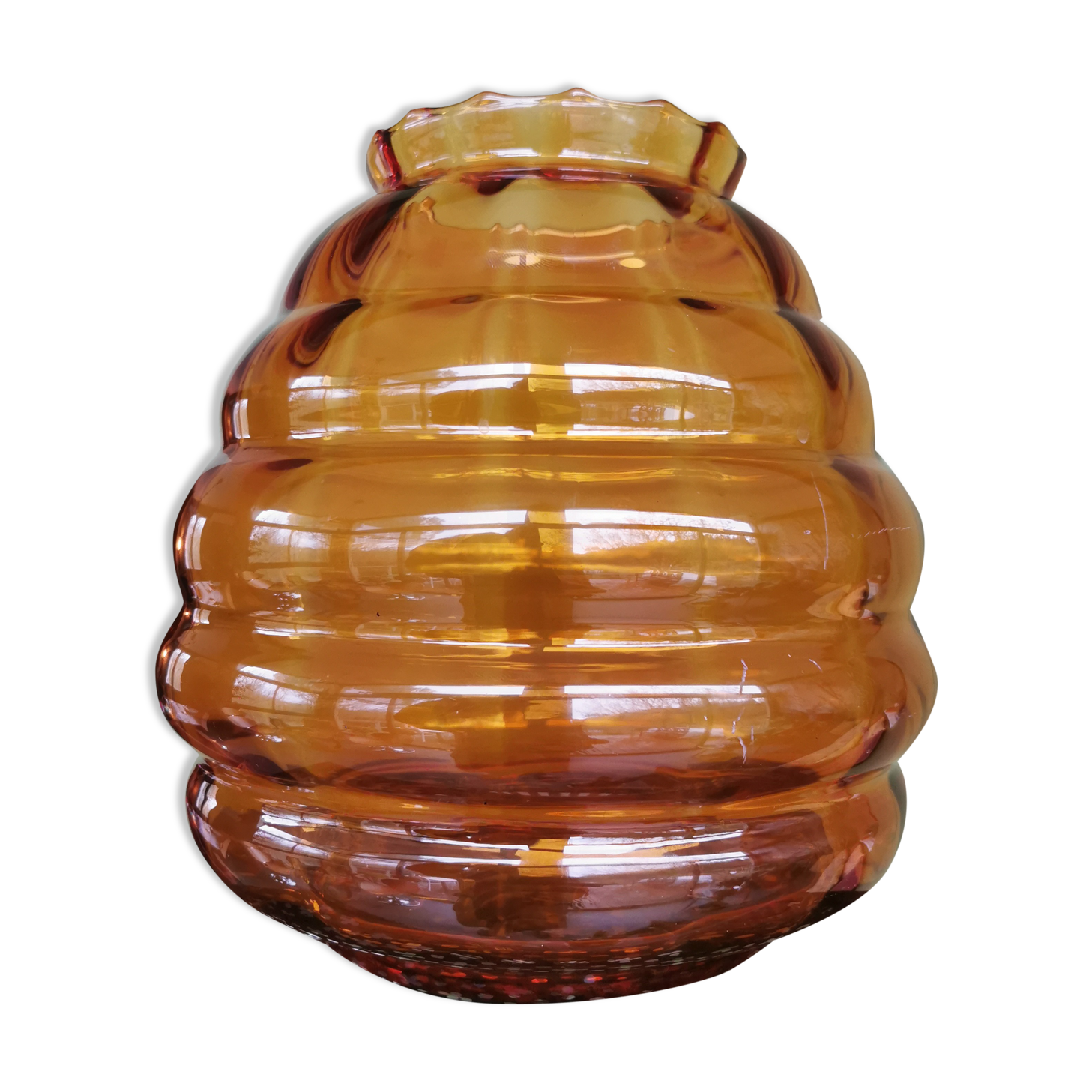 Vase ball vintage amber glass