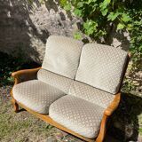 Sofa in wood, cane and green velvet