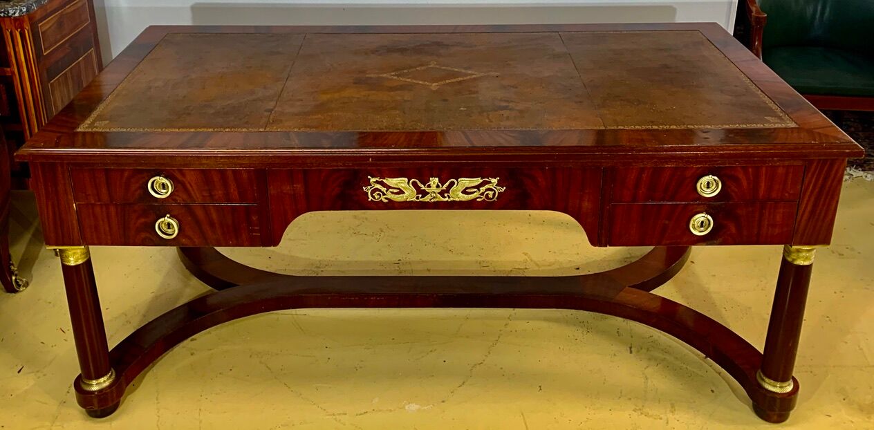Empire flat desk, mahogany, double-sided, gilded bronzes