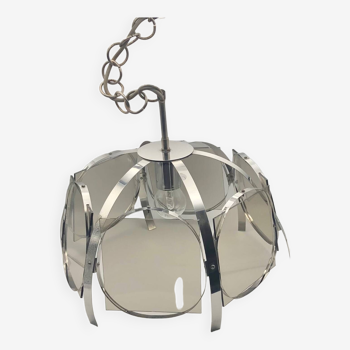 Chrome pendant light with smoked glass