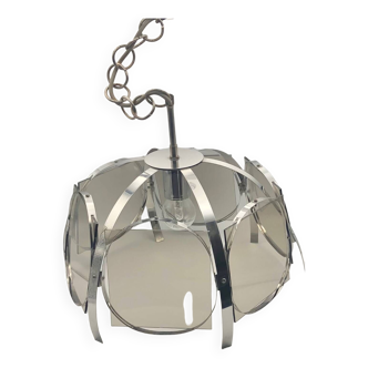 Chrome pendant light with smoked glass