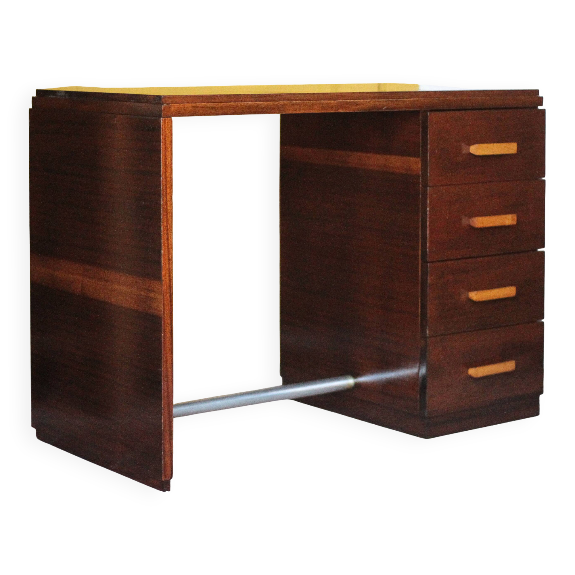 Vintage desk, wooden Art Deco desk from the 1930s, desk with drawers.
