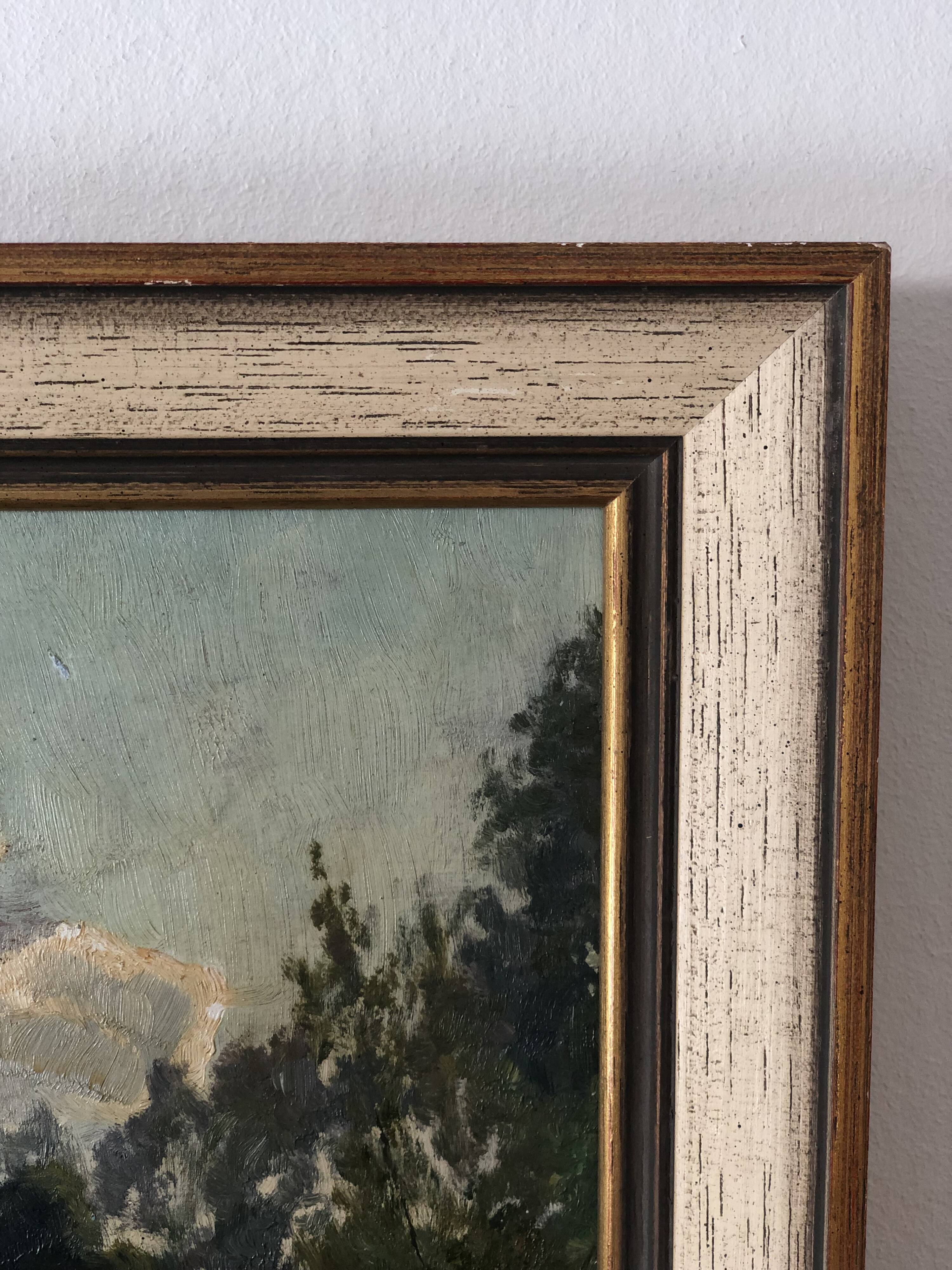 Vintage Original Landscape Oil Painting: Framed Countryside Cottage Art
