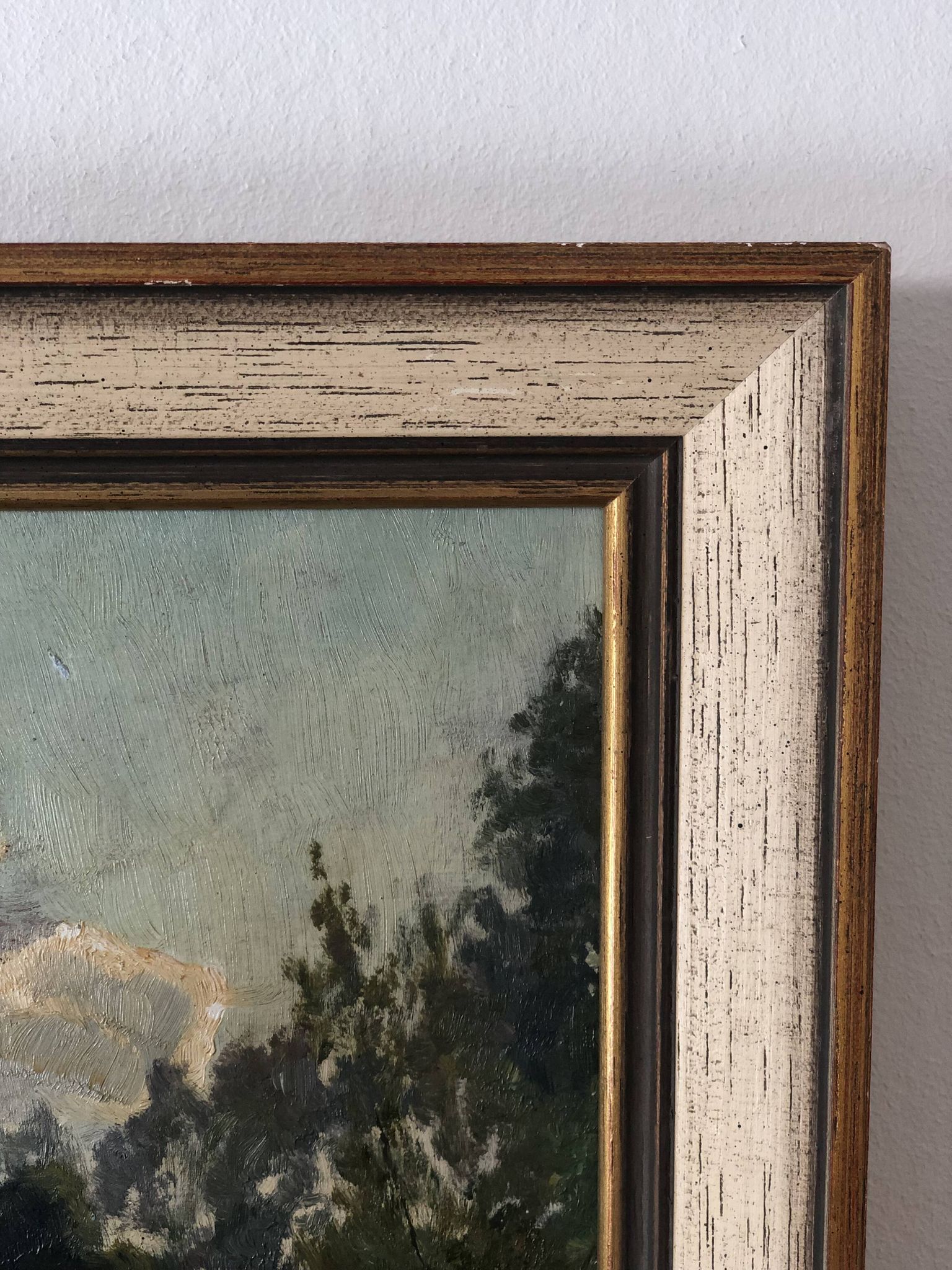 Vintage Original Landscape Oil Painting: Framed Countryside Cottage Art