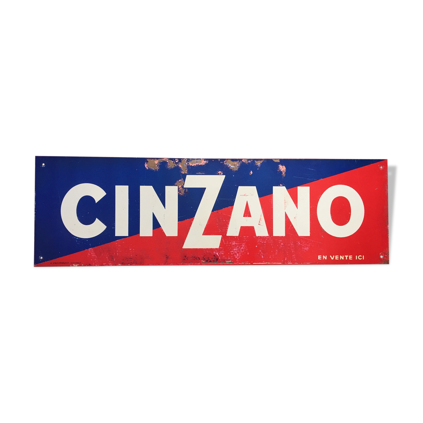 Ancienne plaque en tôle cinzano bistrot apéritif 14x45cm années 50