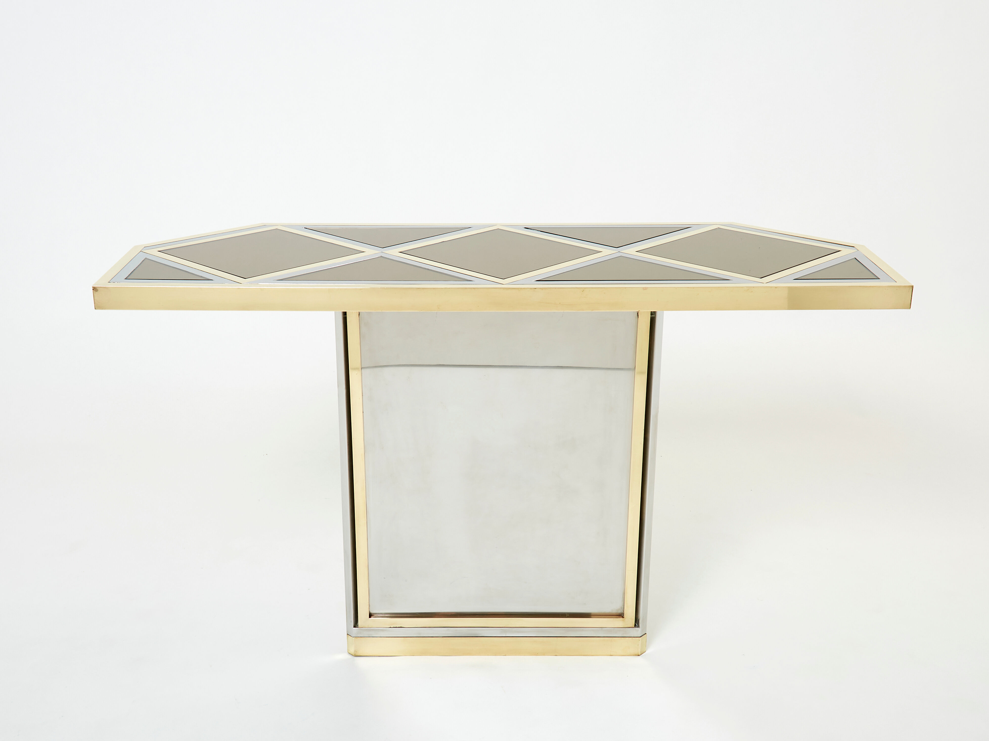 Console chrome laiton verre opalin noir de romeo rega 1970