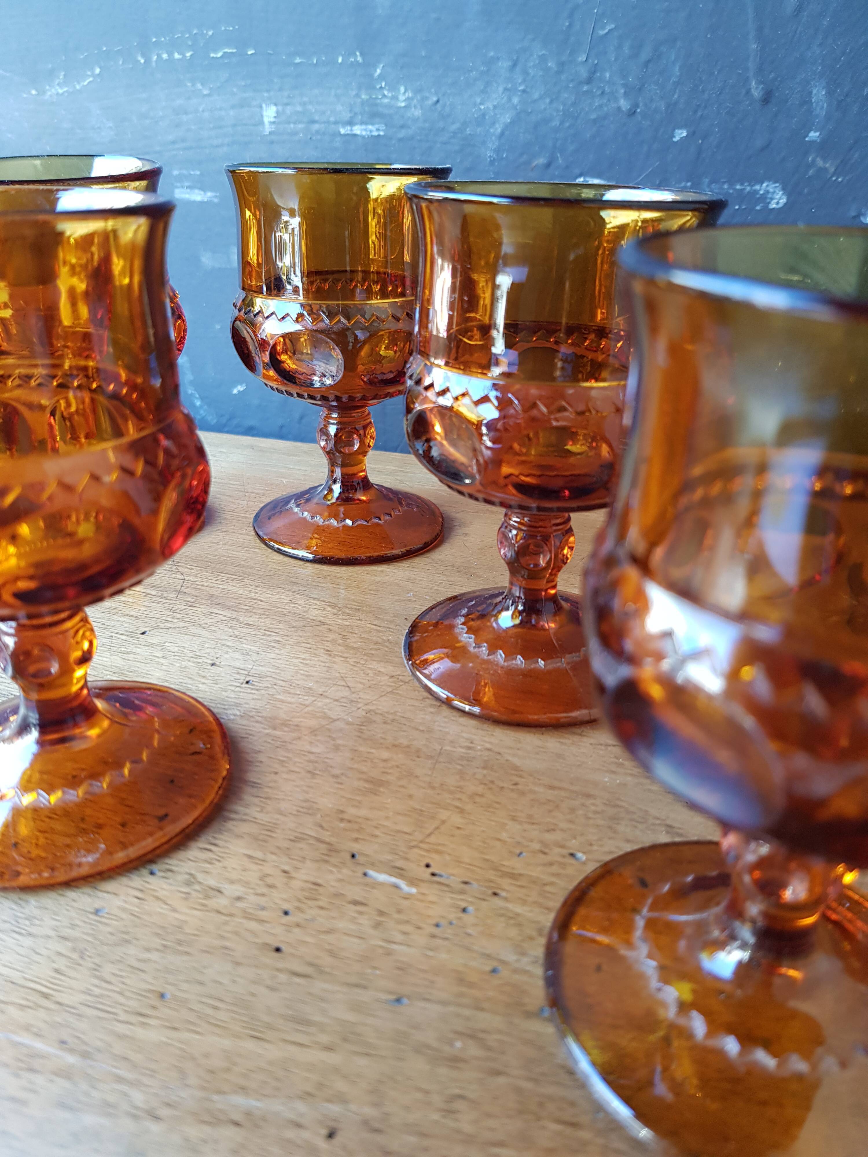 Verres ambrés vintage années 1960 série de 6
