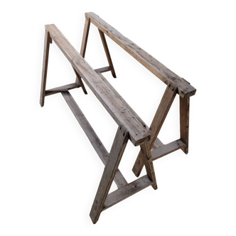 Pair of old wooden workshop trestles - 1m45