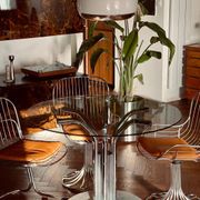 Dining table glass chrome and marble 1970s Italian vintage design