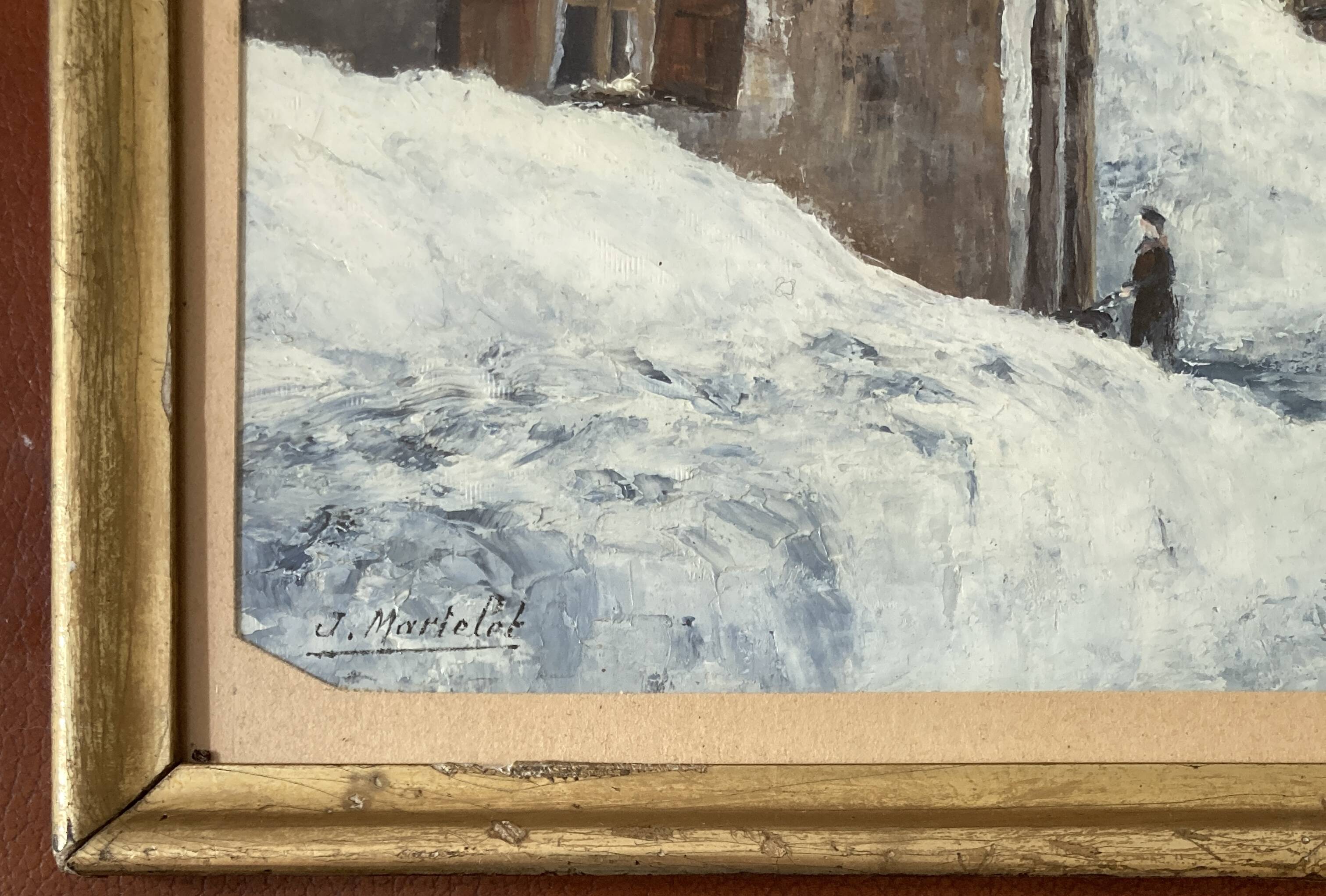 Ancient painting - Village under the snow - Montgenèvre - Hautes Alpes