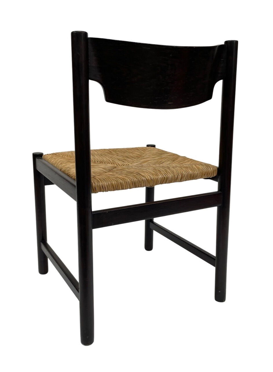4 vintage dining room chairs with braided seat in wenge wood, 1970s