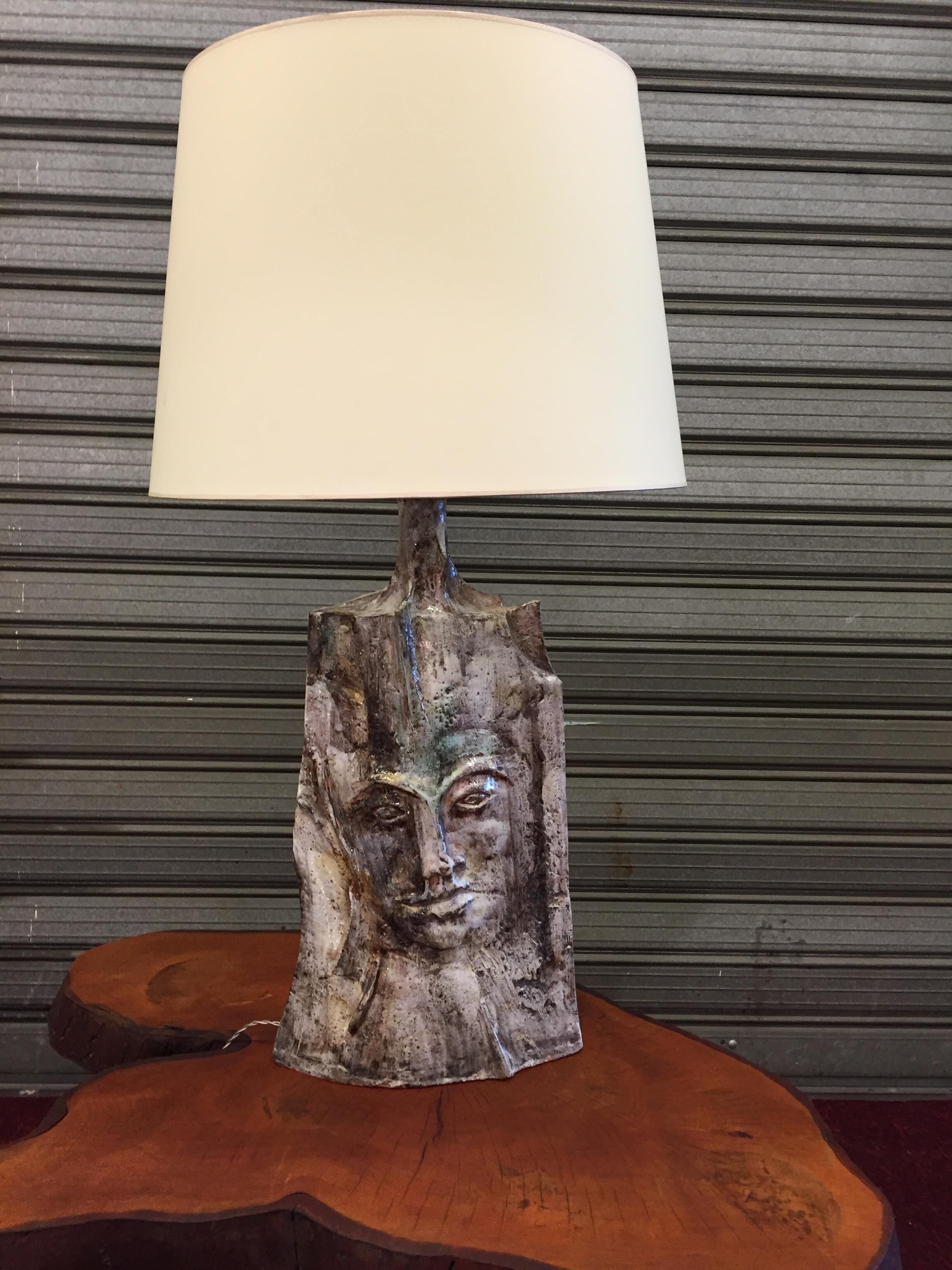 Large glazed ceramic anthropomorphic vase mounted in lamp 1970